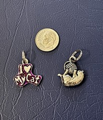 2 Vintage (’90s) Cat Themed Silver Charms -Pendants – for Bracelet ~ Never Worn