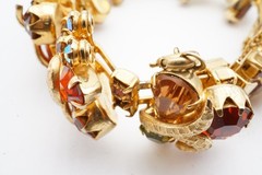 Vintage Weiss Bracelet Gold Tone Orange Rhinestone 7″