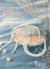 1940s Trifari Faux Pearl Necklace Rhinestone Clasp Signed Vintage 15” Wedding
