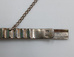 925 Tie Clip 2.5in Sterling Silver 8g Two Tone Gray Engine Turn Chain Bar Estate