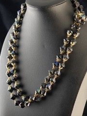 Vintage Lucite Faceted Black Aurora Necklace Mid Century Decorative Clasp 19″