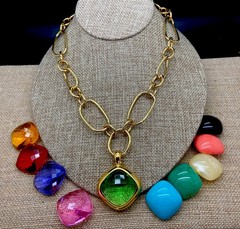 Joan Rivers 10 INTERCHANGEABLE CHECKERBOARD PENDANT NECKLACE Gold TONE NIB