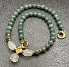 Francesca Romano Etruscan Style Green Stone & Molded Glass Beaded Necklace 19”