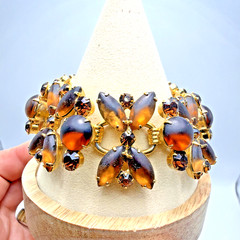 Vintage Juliana 5 Link Bracelet Frosted Brown Austrian Crystals & Topaz