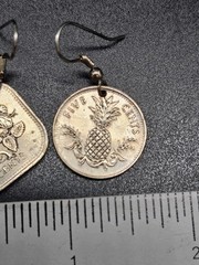 Bahamas Silver Coin Earrings Hibiscus And Pineapple Different Shaped Vintage