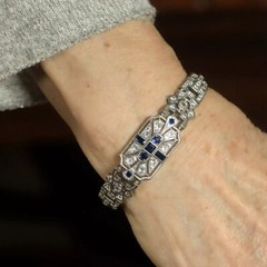 Art Deco Round Cut Moissanite & Sapphire Engagement 925 Sterling SIlver Bracelet