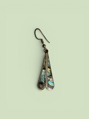 Vintage Alpaca Mexico Abalone Enamel Dangle Earrings Nickel Alloy