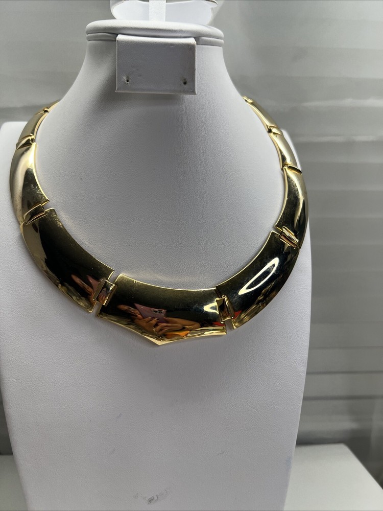 Vintage GoldTone Fringe 13 Panel Link Petite 1970’s Collar Choker 18″