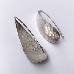 Vintage 925 Sterling Silver Teardrop Hammered Drop Earrings 4.5 cm