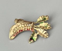 Vintage Gold Tone Metal Christmas Holiday Boot With Holly Enamel Brooch 1.75”
