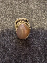 Handmade Southwestern Style Chalcedony Ring Unmarked Silver Tone Scroll Work
