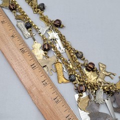 Vintage Mexican Folk Art Necklace Cowboys Indians Figural Dangling Charms 30″