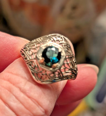 Lovely Art Deco 10-14 K White Gold Blue tourmaline/indicoliteRing Size 9