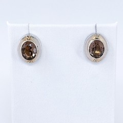 Vintage Sterling Silver 925 Brown Faceted Smoky Quartz Stud Earrings