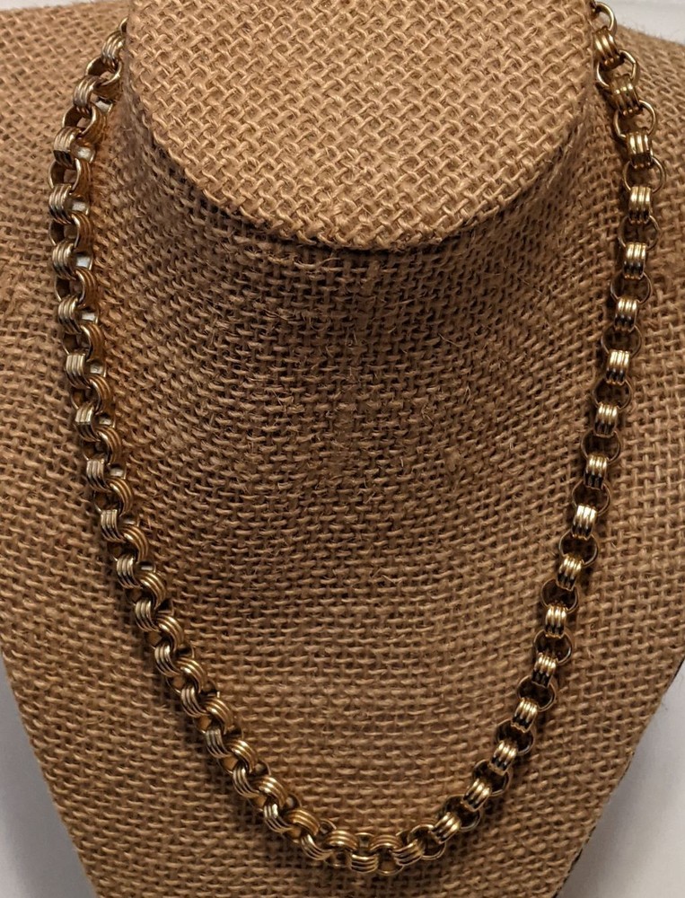 Vintage Givenchy linked Chain Circle Necklace Gold Tone Length Approx 18″