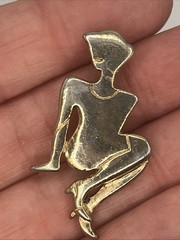 Vintage Woman Brooch Brass