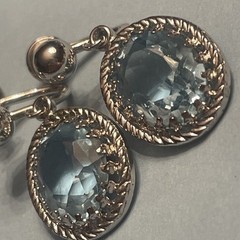 Vintage 1950 Danecraft Sterling 925 Screw On Earrings Blue Glass Oval Drop R33
