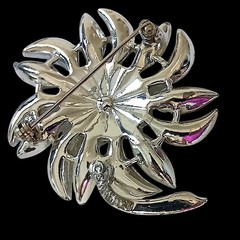 Vtg Sarah Coventry Mountain Flower Brooch Green AB Rhinestones Silver Tone 1968