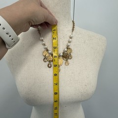 Vtg Gold Tone Coin Necklace Faux Pearl 18” Signed Casual Corner Beach Nautical