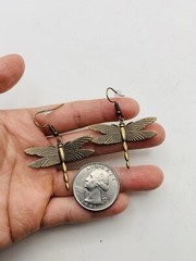 Vintage Style Antiqued Bronze Tone Art Nouveau Dragonfly Elegant Hook Earrings