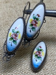 Vintage porcelain service, “Rostov finift” USSR. Hand-painted FLOWERS, Enamel.