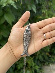 Vintage Moveable Sterling Silver fish Necklace