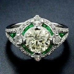 2Ct Art Deco Style Lab Created Diamond & Emerald Wedding 14K White Gold FN Ring