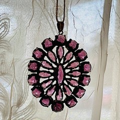Vintage Czechoslovakia Multiple Diamond Shape Amethyst Pendant Necklace & Chain