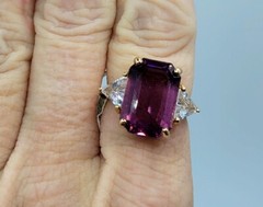 Vtg Sz 8 Ring Purple Clear Cubic Zirconia 18KGE Gold Electroplate Jewelry USA