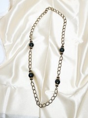 Vintage Gold Tone Chain Link Bead Necklace – Continuous, 32″