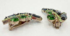 JULIANA Blue Hexagon Rhinestone Earrings Cast Stem Green Chatons Ref #3698