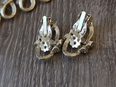 3 Piece Set Vintage Clip on Collar Bracelet Gold Tone AB Chunky Ribbon