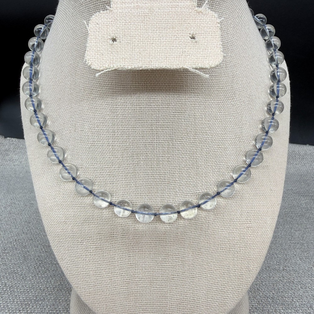 Vintage Necklace Clear Glass Orb Beads on Blue String 17 Inches READ