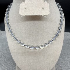 Vintage Necklace Clear Glass Orb Beads on Blue String 17 Inches READ