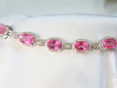 Sterling Silver 925 Natural Pink Topaz Diamond Tennis Bracelet 7.5″