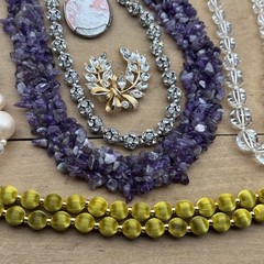 Estate Jewelry Lot 10pc Stone, Glass, Plastic, Costume Artisan Anastasia Cameo