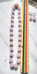 SALE! VINTAGE PINK OPALINE GLASS BEAD NECKLACE SET OPAL FOIL GLASS CAB CLASP