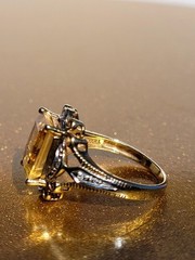 Vintage 10K Gold 3CT Emerald Cut Citrine Diamond Accent Estate Cocktail Ring