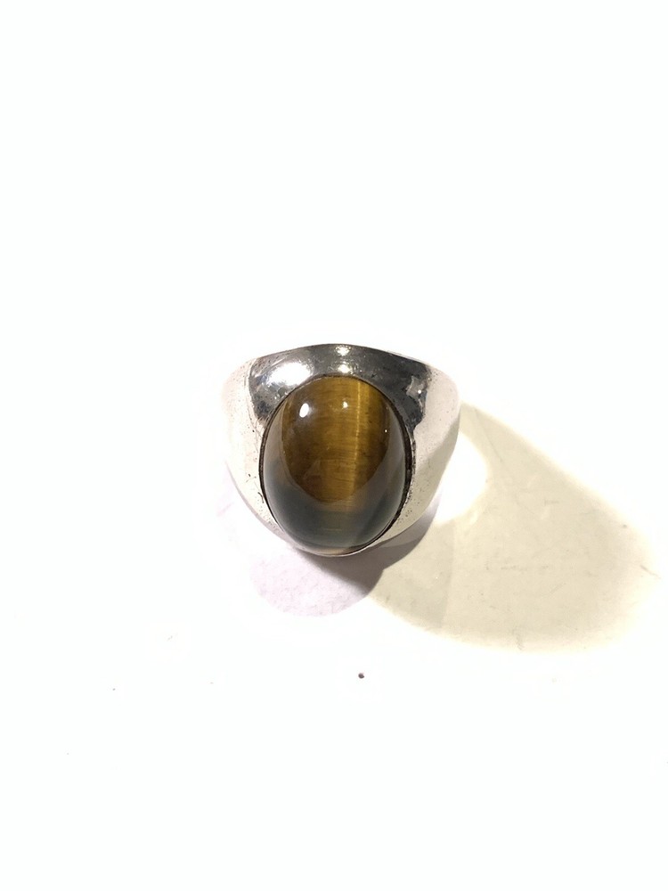Vintage Sterling Silver Tigers Eye Dome Signet Ring Sz 10