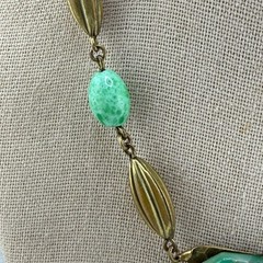 Vintage Polished Stone Dragon Necklace Gold Tone Asian 17”