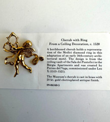 Vtg Metropolitan Museum of Art Cherub Pin 24K Gold Plated w Original Paperwork