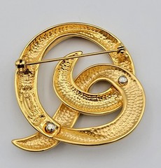 Vintage Gold Tone Swirl Brooch Pin Brushed & Gloss Signed Tona Double Curl