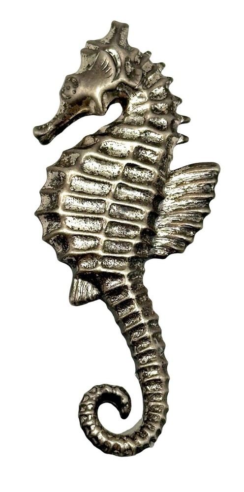 Vintage 1950s Lang Sterling Silver Textured Seahorse Brooch Pin