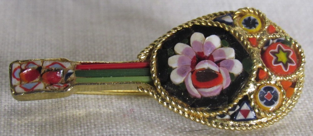VTG Micro Mosiac Mandolin Brooch Goldtone – Preowned