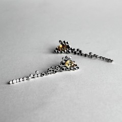 Sterling Silver 925 Citrine Black Onyx CZ Long Dangle Pierced Earrings