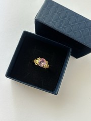 Vintage Pink Cubic Zirconia Ring Gold Plated Womens Size 6.5