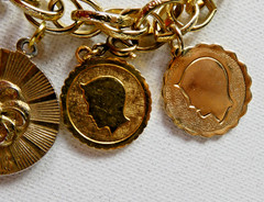 Vintage Heavy Charm Bracelet All Round Charms Gold Plated Engravable Good Luck