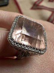 Vintage Estate 18k White Gold Pink Topaz And Diamond Cocktail Ring 4.5