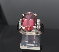 Fine 4.58ct Pink Tourmaline & 0.44ct Asscher Cut Diamond Platinum Ring Size 6