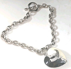 Juicy Couture Y2K Silver Tone Puffy Heart Charm Ying Yang Toggle Bracelet 7 in